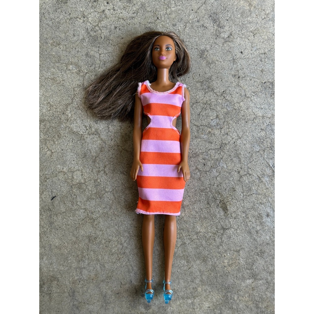 Mattel Barbie Fashionistas Doll‎ Striped Cut-Out Dress Blue Platform Wedges